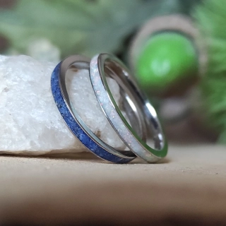 Snubní ocelové prsteny s opálem a lapis-lazuli